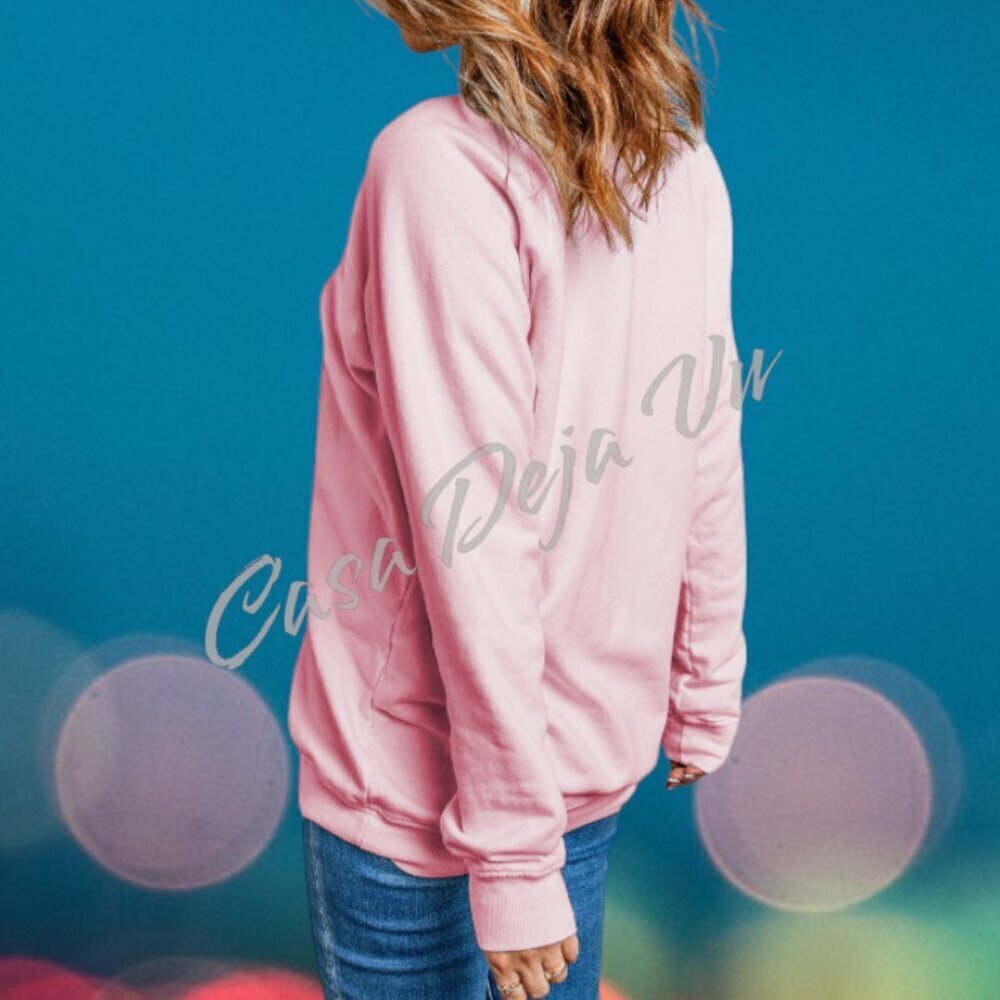 Pink & White Barbie Font Babe Cotton Blend Long Sleeve Crew Neck Sweatshirt - Picture 2 of 8